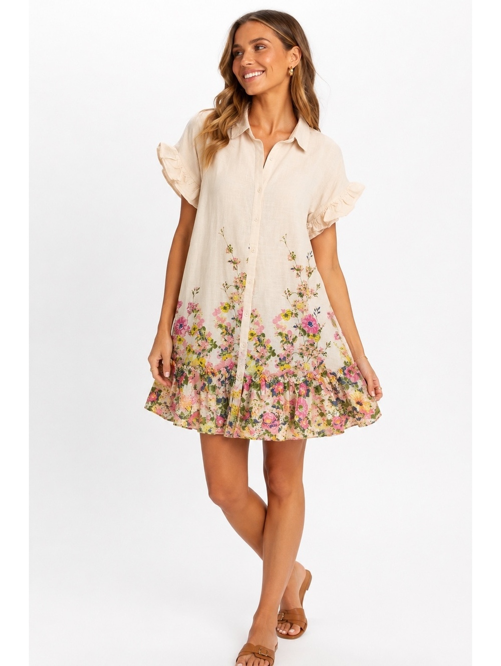 Anthropologie Meadow Rhodes Floral Cotton Shirt Dress S